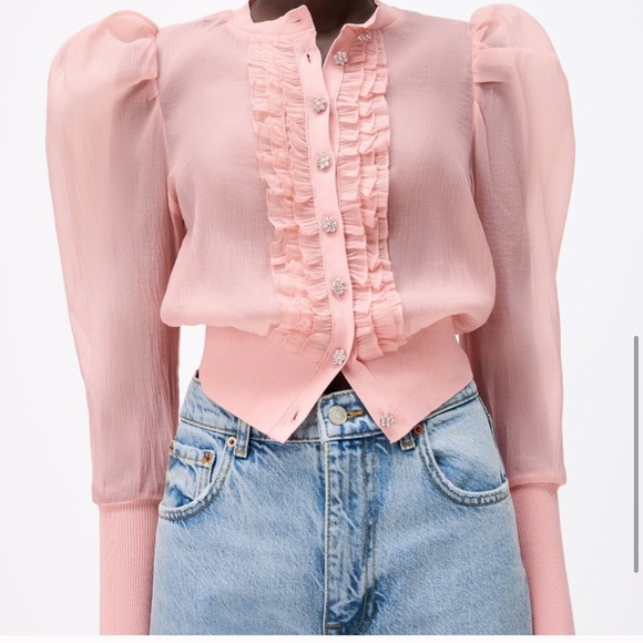 ZARA Knit Organza Jacket Pink - Picture 2 of 8